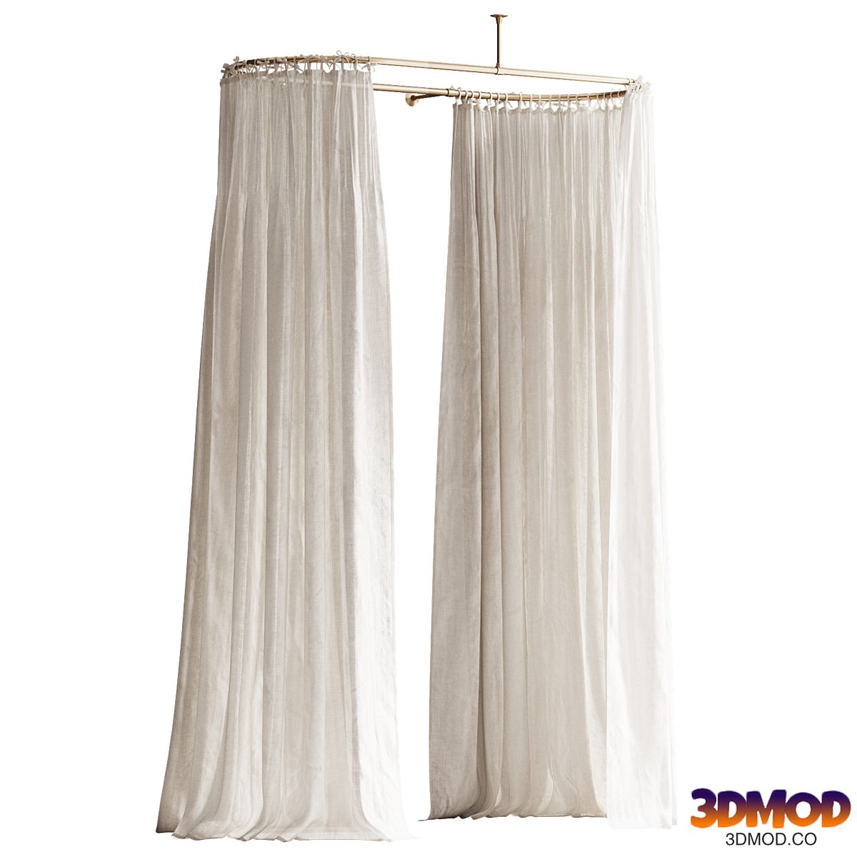 Tie Top Linen Bath Curtain on Oval Rod