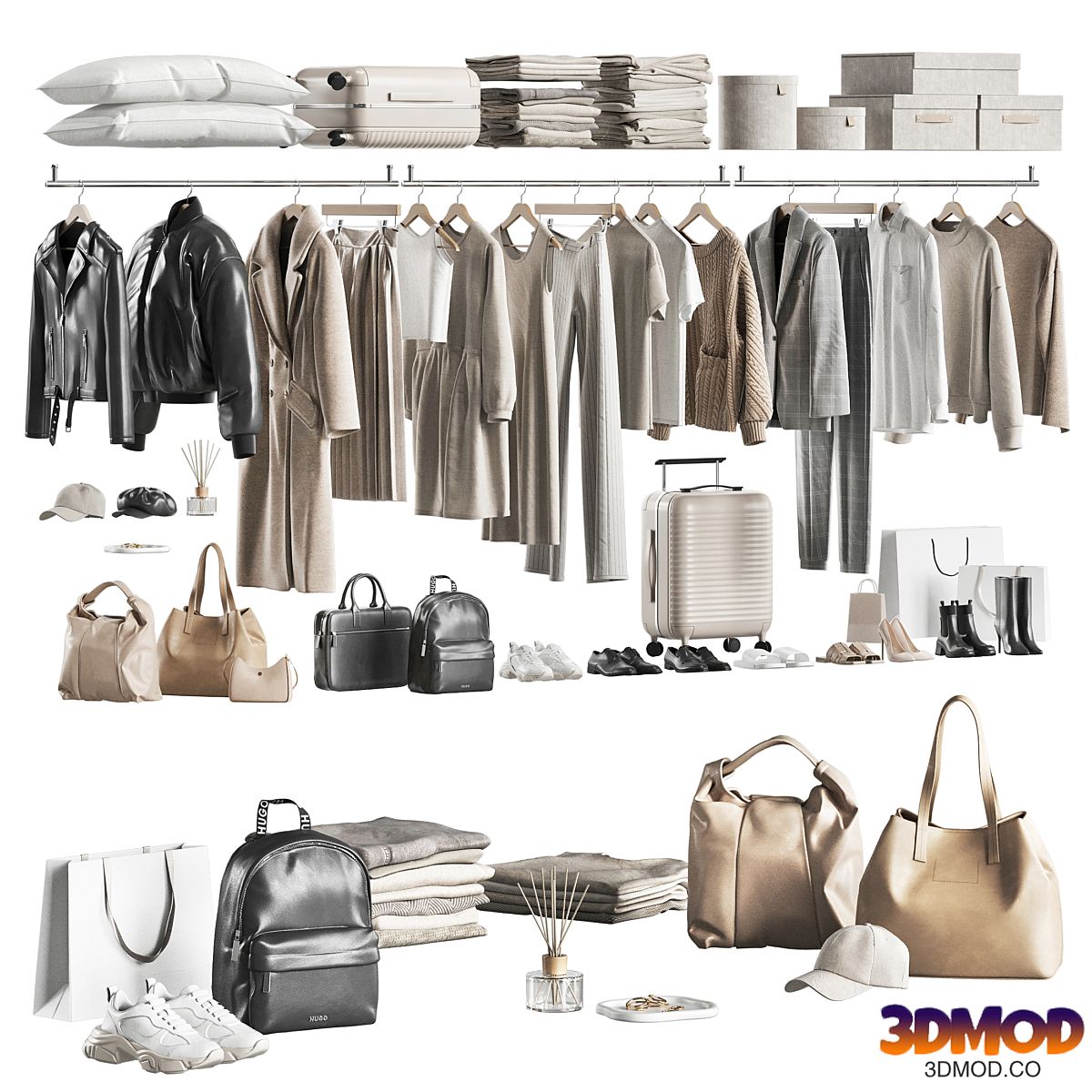 Set of clothes to fill a wardrobe or store and showroom