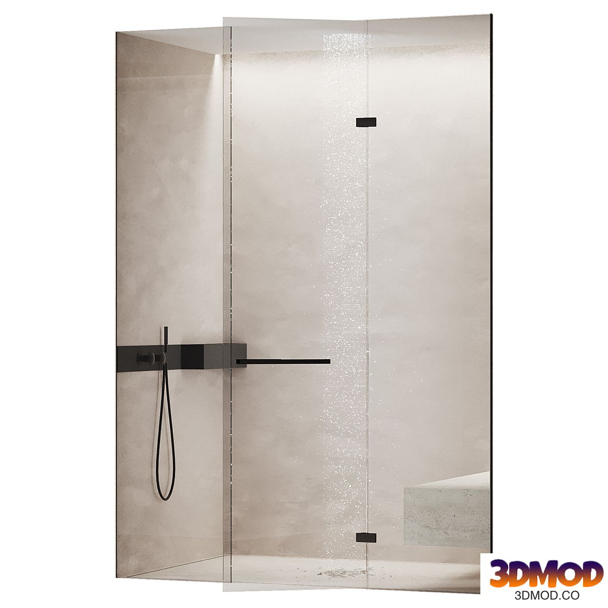 Shower with bench in bright colors