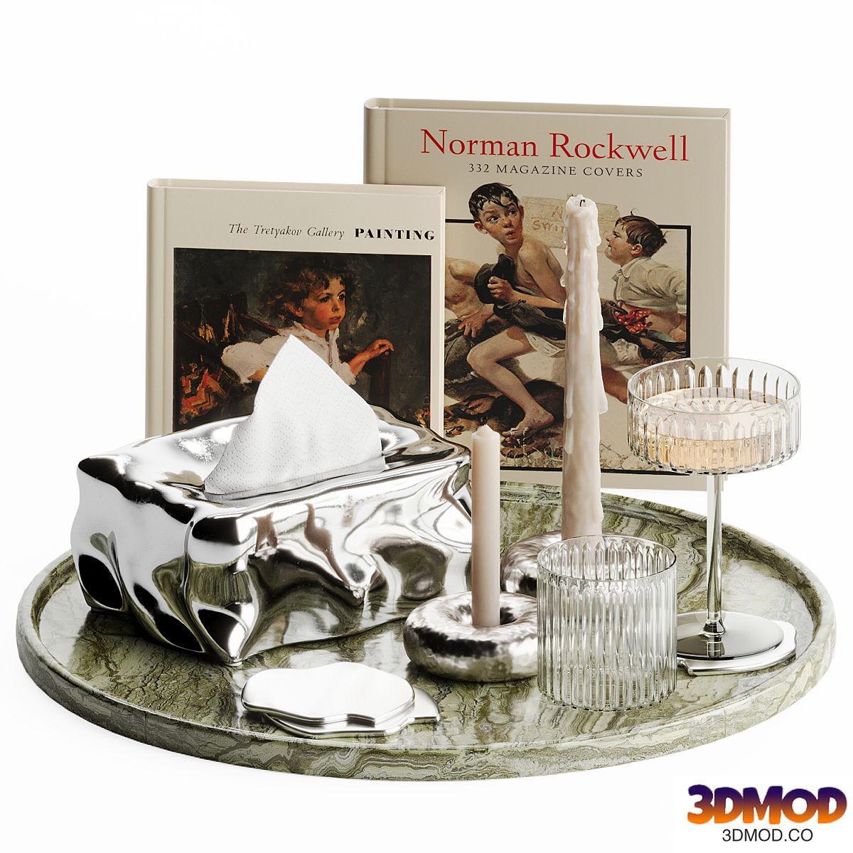 Decorative set on a round tray