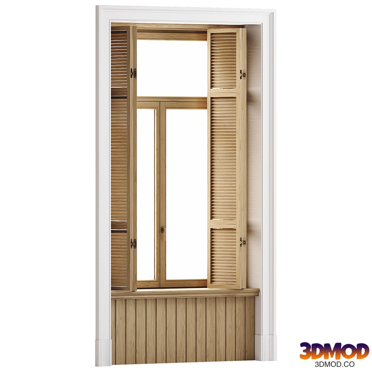 Wooden Window with Shutters