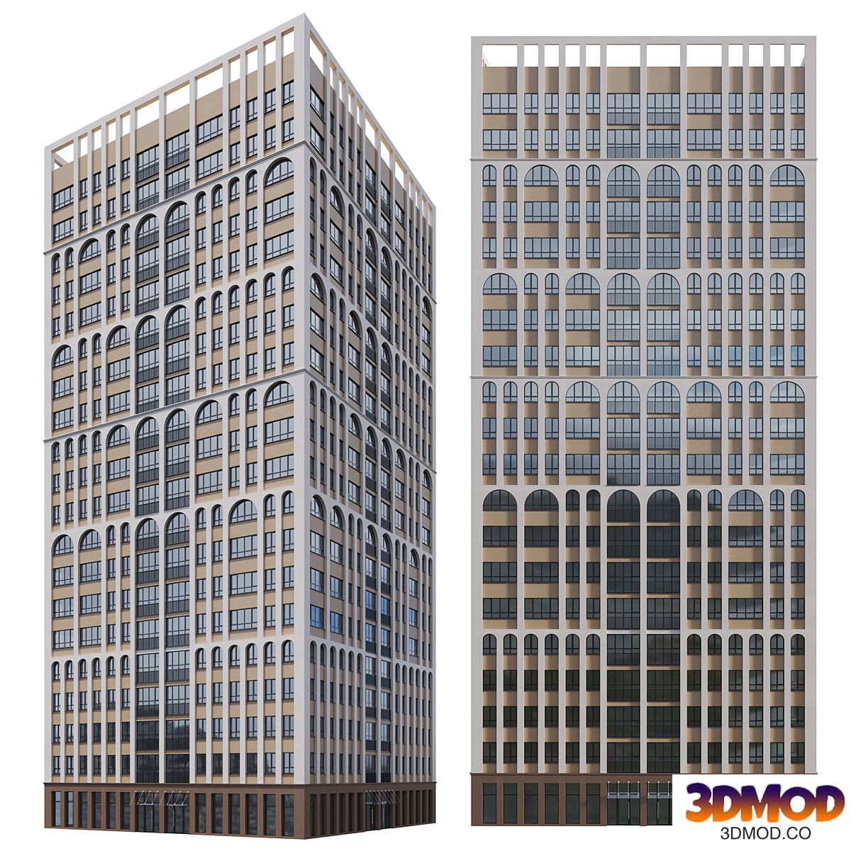 Multi-storey building with arches