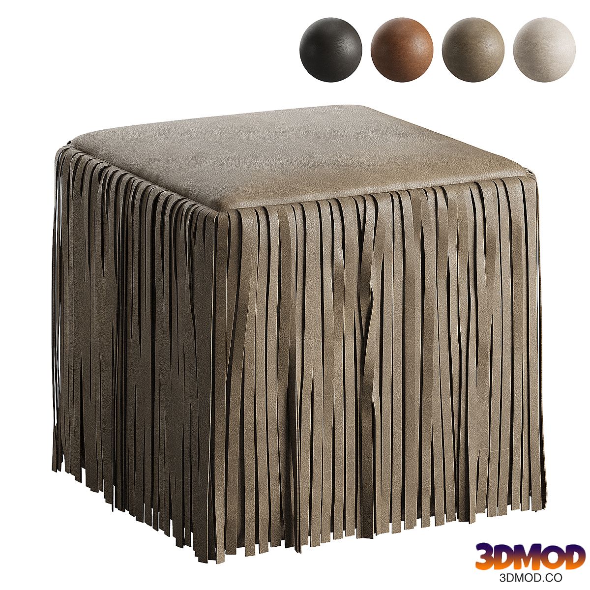Leather pouf with fringes