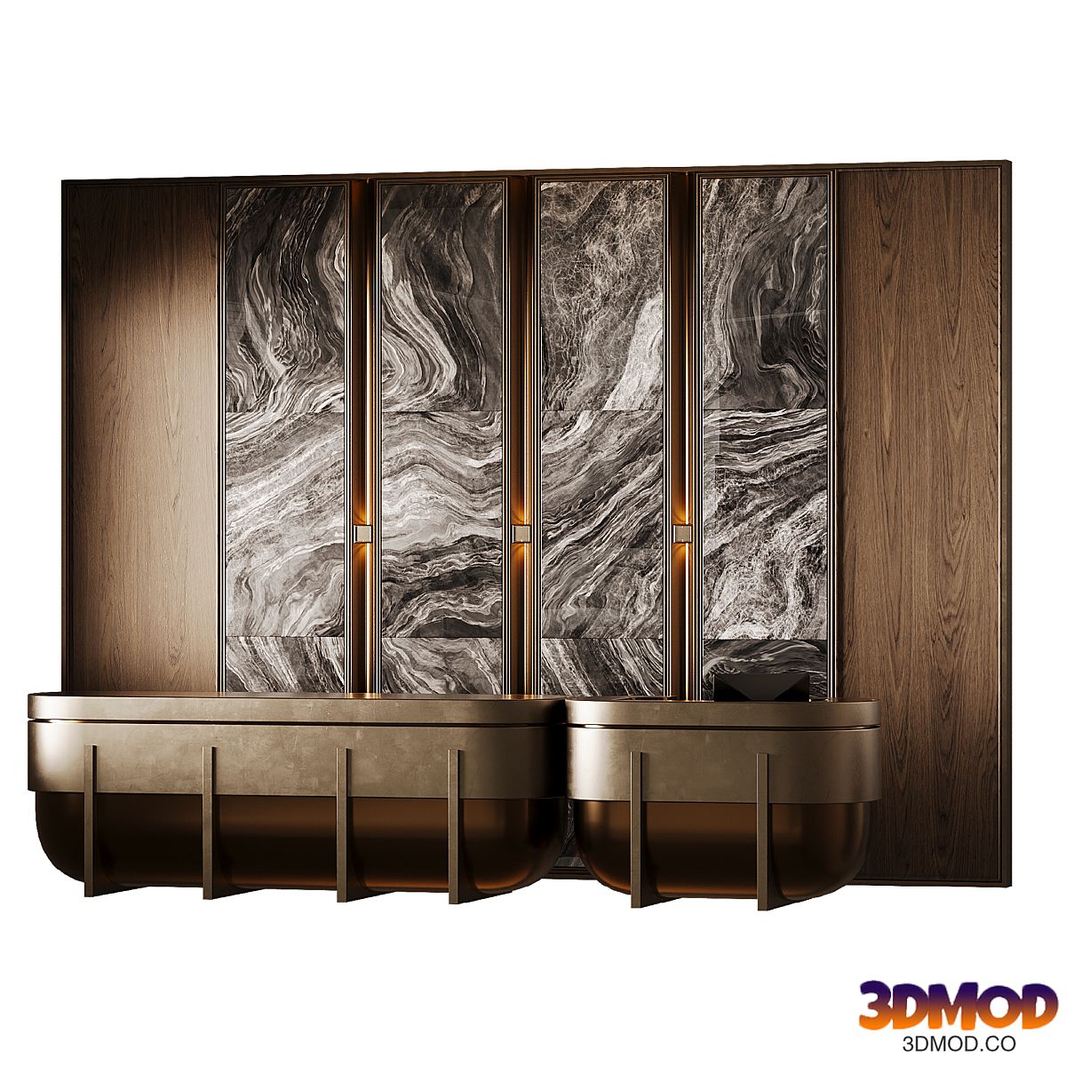 Reception desk with marble panels